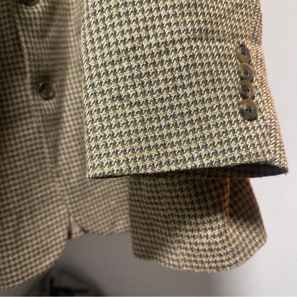 Vintage 80s Andhurst Tan Beige Houndstooth Wool Blend Sport Coat Mens Size 46L